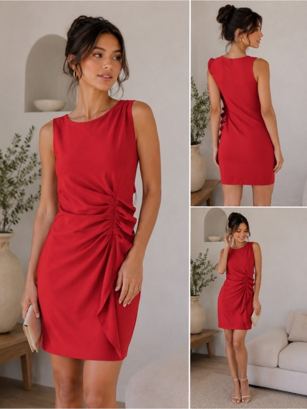 Enfocus Studio Pink Ruched One Shoulder Cocktail Dress Size 4